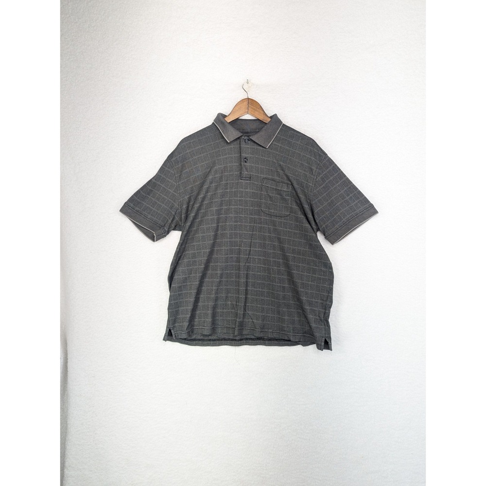 Van Heusen Micro Touch Men's Gray Plaid Polo Casual Golf Large